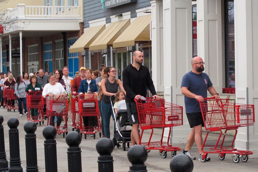 Shoppers waiting in line