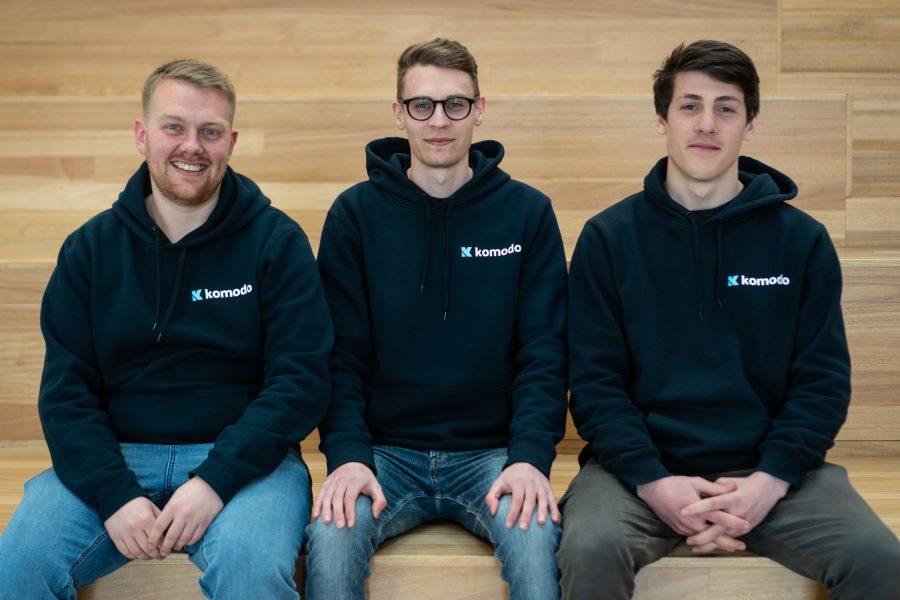 Komodo co-founders (L-R) Chris Bacon, Jack Wood and Matt Goodson